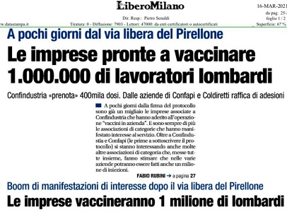 Il piano vaccinale di Confapi, intervista a Nicola Spadafora su Libero